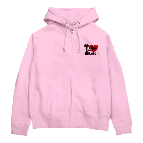 I Loveプードルジップアップパーカー淡色 Zip Hoodie