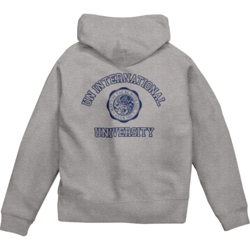 UN INTERNATIONAL UNIVERSITY （NAVY PRINT） ジップパーカー