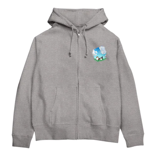 シェルティ2匹×青空の下の草原 Zip Hoodie