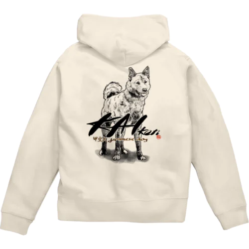 線画 甲斐犬 背面プリント ジップパーカー Zip Hoodie