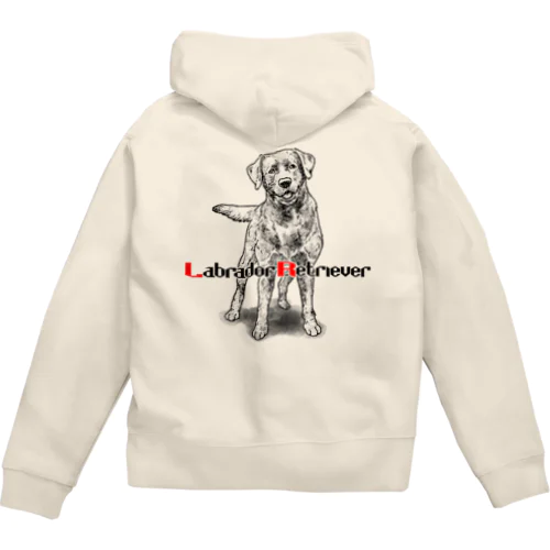 線画 ラブラドールレトリバー犬 背面プリント ジップパーカー Zip Hoodie