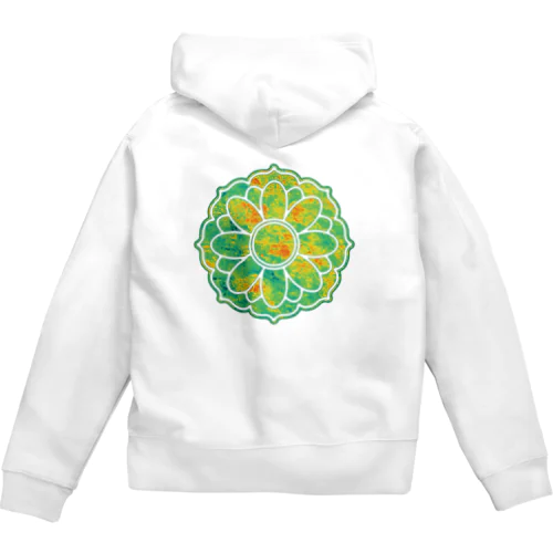 エスニック風 花（緑） Zip Hoodie