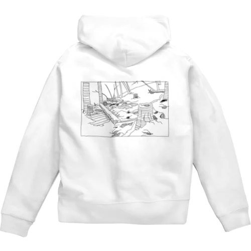 寄り道 線画 Zip Hoodie