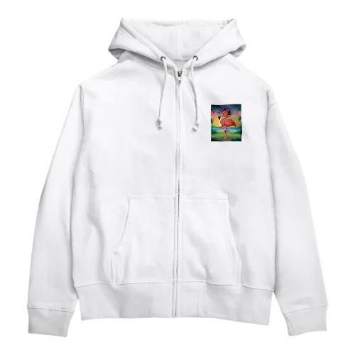 miamissione オリジナル - ヘッドセットでノリノリの夢見るフラミンゴ - Zip Hoodie