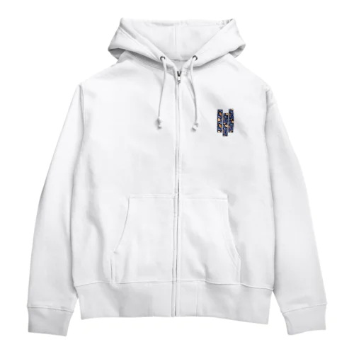 青い花柄のバティック Zip Hoodie