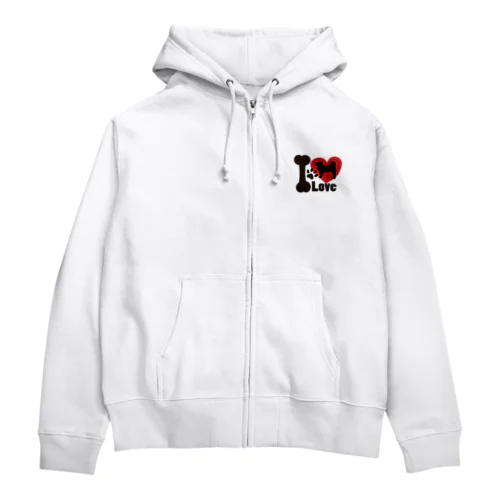 I Loveワンコジップアップパーカー淡色 Zip Hoodie