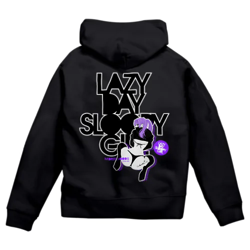 LAZY DAY SLOOPY GIRL 0574 ブラックフーディー女子 エロポップ ロゴ Zip Hoodie