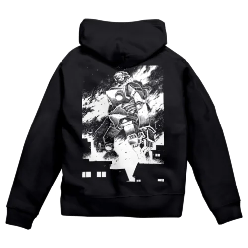 鉄神01白インク Zip Hoodie