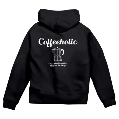 COFFEEHOLIC white logo ジップパーカー