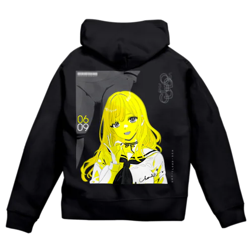 SKY-CLOUD-SEA 06/09 線画 ガールズイラスト Zip Hoodie