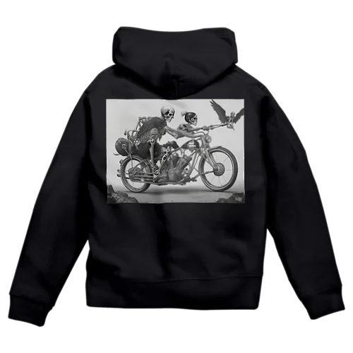 バイクとドクロ（黒メイン） Zip Hoodie