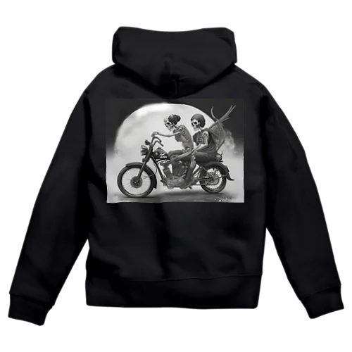 バイクとガイコツ（黒メイン） Zip Hoodie