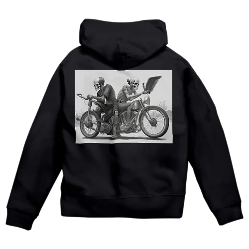 バイクとドクロ（黒メイン） Zip Hoodie