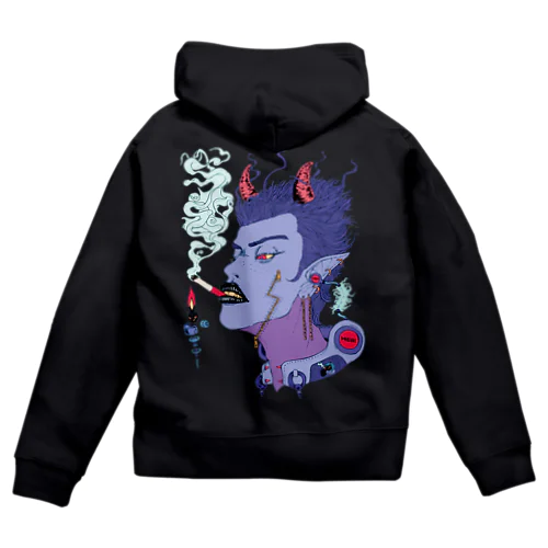 地獄で一服ヲ ロゴ&バックプリント(フロントジッパー) Zip Hoodie