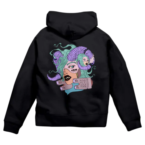 nightmare ロゴ&バックプリント(フロントジッパー) Zip Hoodie