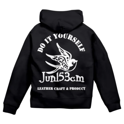 Jun153cm ツバメパーカー 白プリント Zip Hoodie