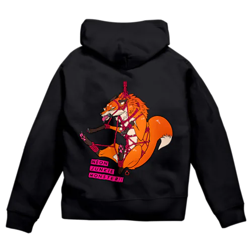 吊り緊縛キツネ：ネオン Zip Hoodie