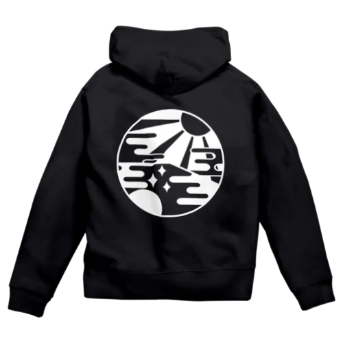 ツクモガミ　白ロゴ　背面 Zip Hoodie