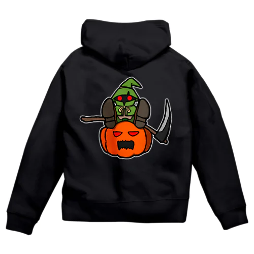 スケアクロウとジャック・オー・ランタン（バックプリント） Zip Hoodie