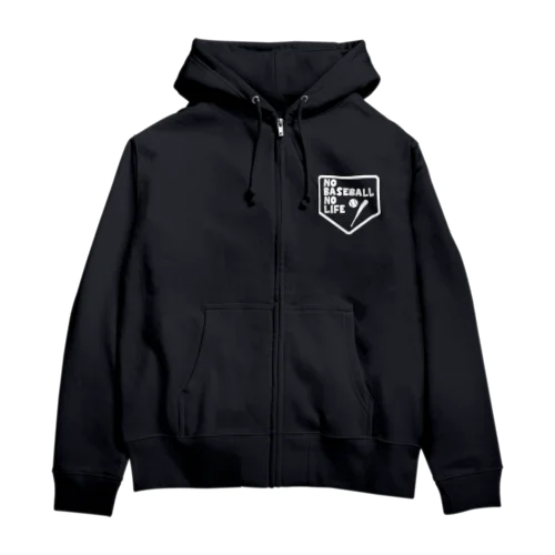 ノーベースボールノーライフ ホームベースデザイン ホワイト Zip Hoodie