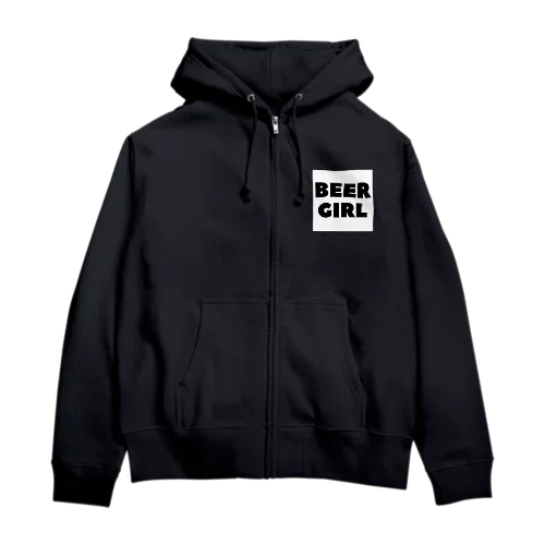 ビールガール_黒字(白背景) Zip Hoodie