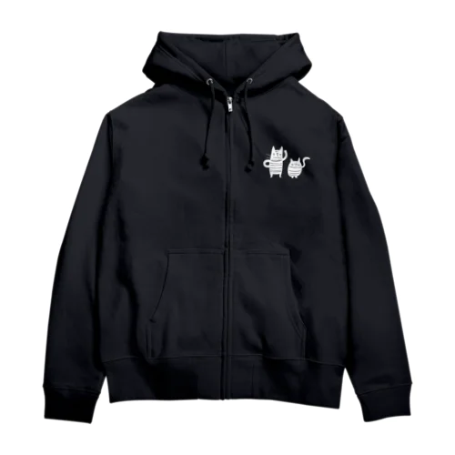 くろねこずホワイト Zip Hoodie