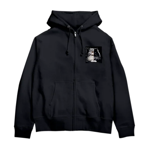 Persian cat　Silver&Black Zip Hoodie