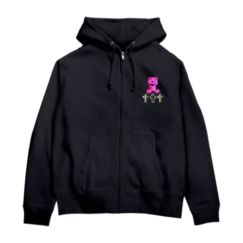 Peek-a-boo CROSS Teddy RASPBERRY  Zip Hoodie