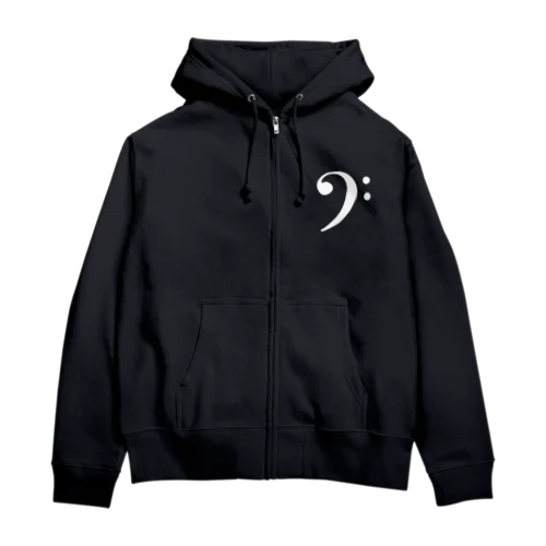 Bass Clef 白ロゴ Zip Hoodie