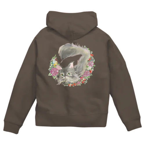 お花のリースとにゃんこ Zip Hoodie