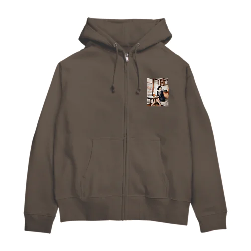 日本人女性冬ビール Zip Hoodie