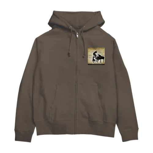 ピアノを弾く黒猫 Zip Hoodie