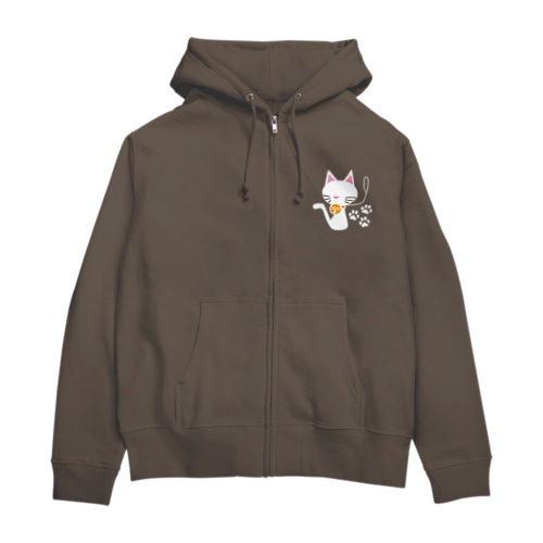白猫プリント Zip Hoodie