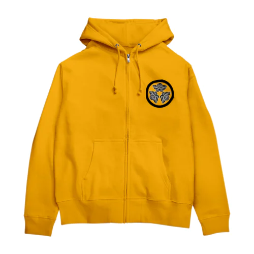 動物家紋。H.T.（三つ蔦スズメ）黒 Zip Hoodie