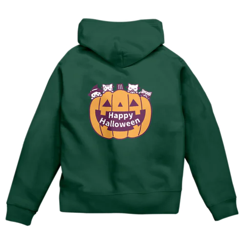 4匹の猫のハロウィーン Zip Hoodie