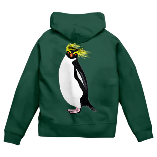 風に吹かれるイワトビペンギンさん(文字無しバージョン) バックプリント Zip Hoodie