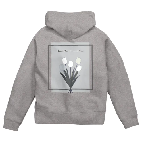 grayish color × white × charcoal ×  tulip bouquet Zip Hoodie