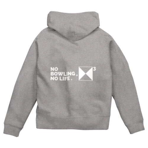 NO BOWLING , NO LIFE .　ホワイト Zip Hoodie