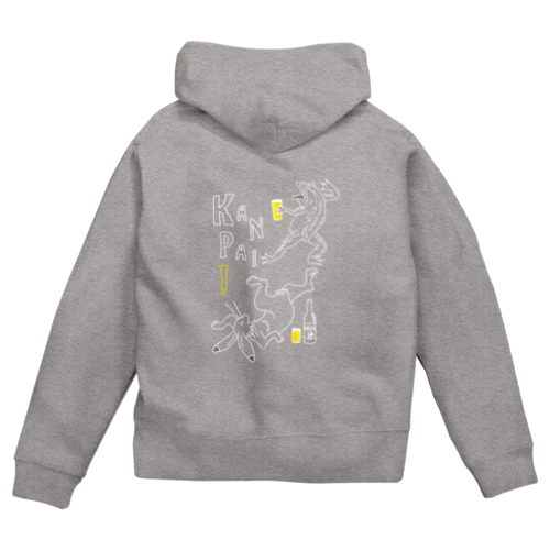 名画 × BEER（鳥獣戯画）ロゴ賑やかver.白線画 Zip Hoodie