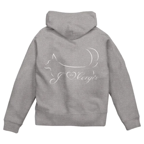 I Love Corgis 尻尾あり（ロゴホワイト） Zip Hoodie