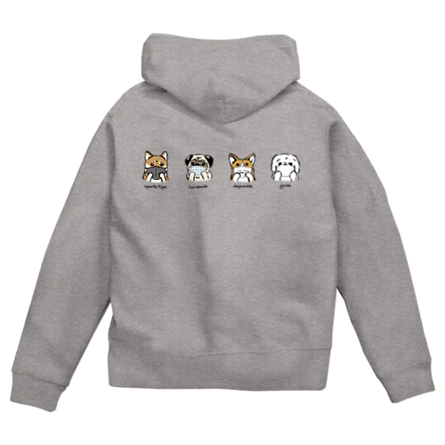 マスクだワン！柴犬、パグ、コーギー、ペキニーズ Zip Hoodie