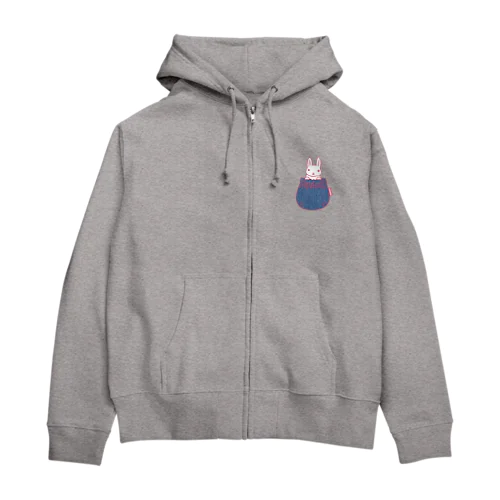 デニムシャーリングポケットから白ウサギ Zip Hoodie