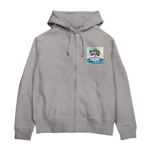 「手描きのペンギンと氷山の風景」 Zip Hoodie