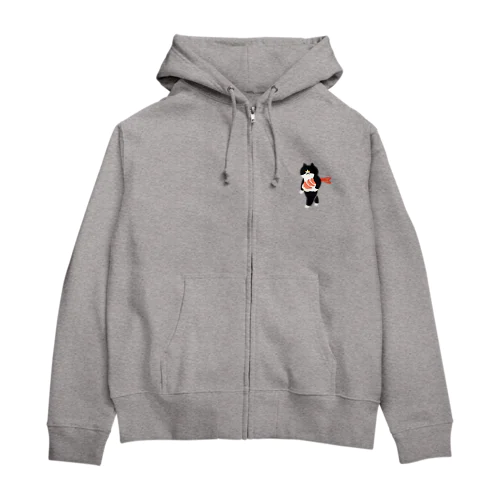 【小】海老の握り寿司を機嫌よく運ぶねこ Zip Hoodie