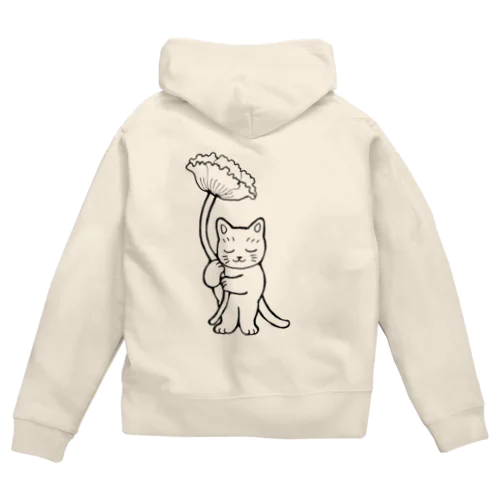 花を持つ猫 Zip Hoodie