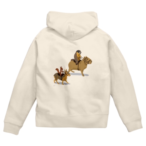 乗カピバラするマーモットと乗マーラするリス Zip Hoodie