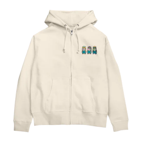 オーバーオールのネコ3匹 Zip Hoodie