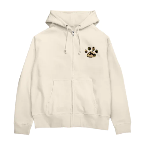 迷彩猫にくきゅう　カーキ Zip Hoodie