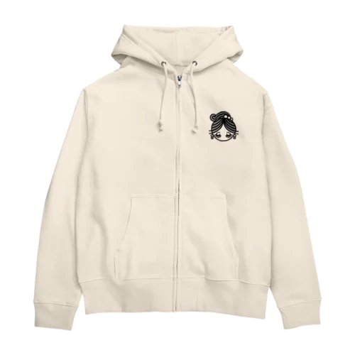 ポニーテール少女アイコンモノクロ Zip Hoodie