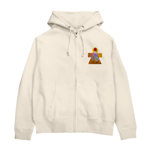 メタリックお守り宇宙人ジップパーカー Zip Hoodie